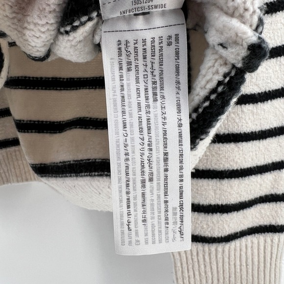 Abercrombie Fitch Striped V Neck Sweater Cream Black Long Sleeve Women's M Crop - Picture 4 of 7